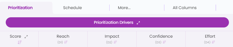 A prioritization drivers tool with some of the drivers and score. 