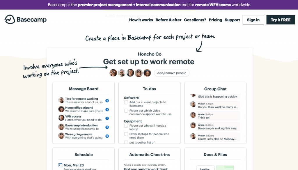 Basecamp remote team collaboration software