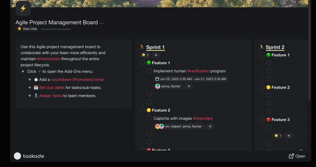 Agile project management board