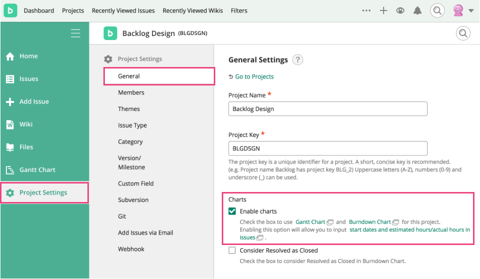 Enabling Gantt chart