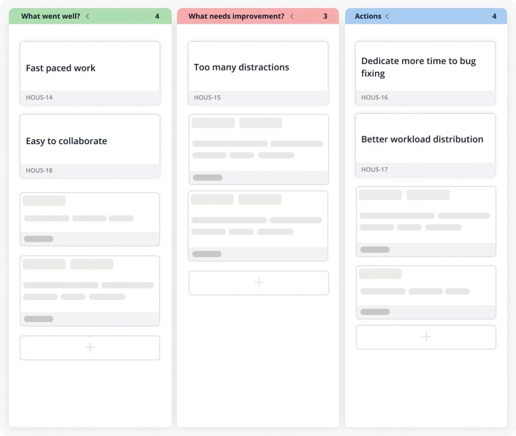 Managing retrospectives with the help of Teamhood’s board feature