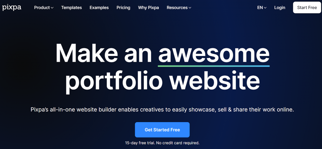 Pixpa is a portfolio website building software 