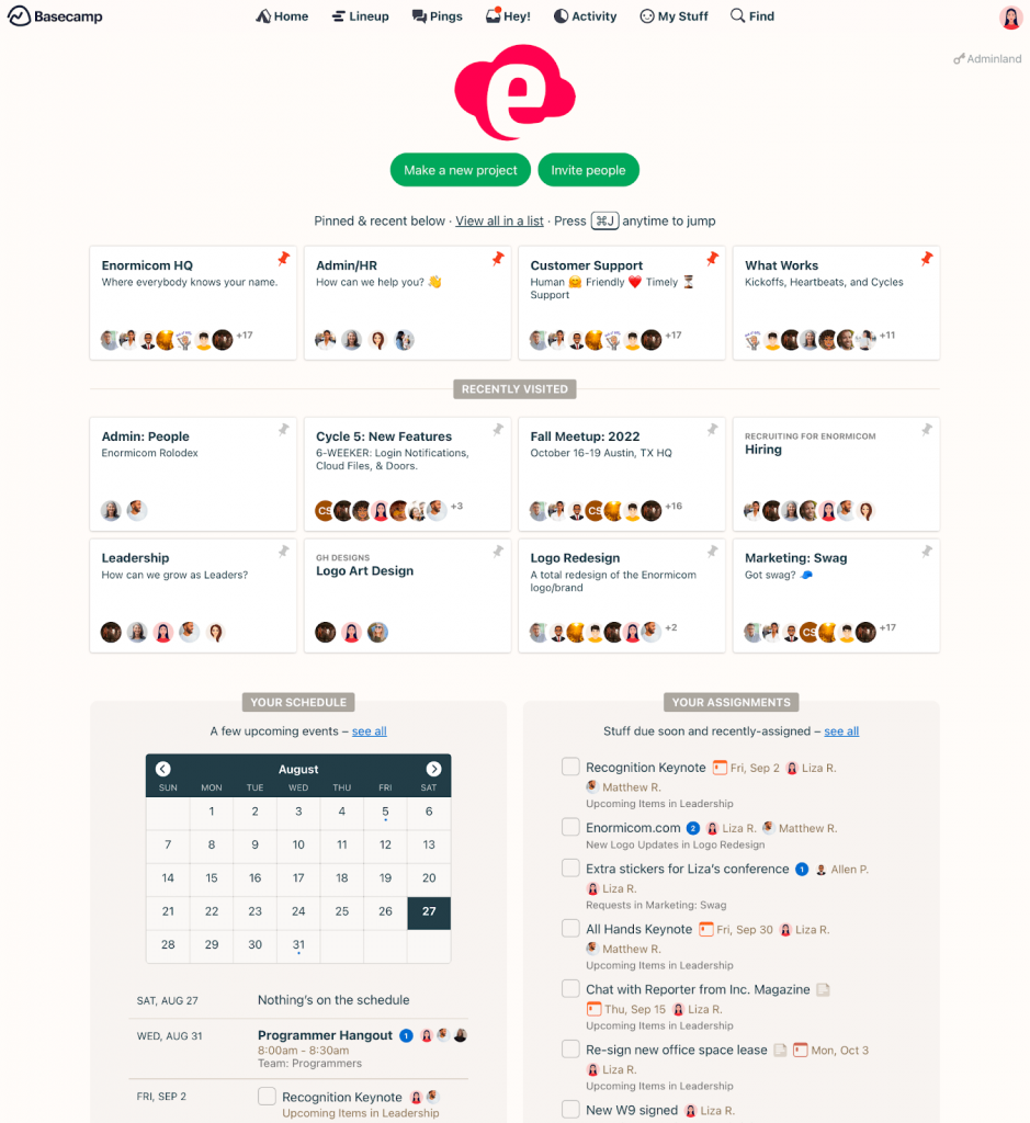 Project management template by Basecamp