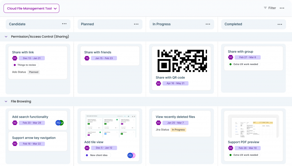 This showcases how accessible and effective Chisel's Kanban Roadmap View is.