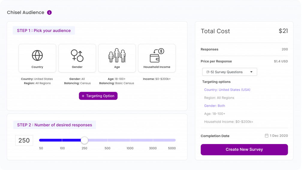 Chisel’s Audience tool lets you create your own target audience. 