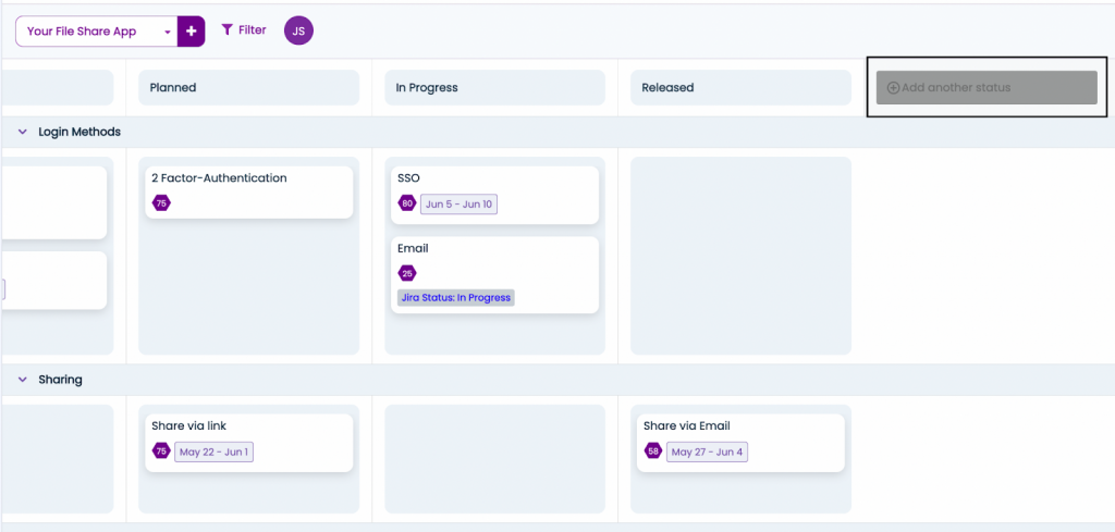 Adding a new status is just a click away. - 10 best kanban board tools