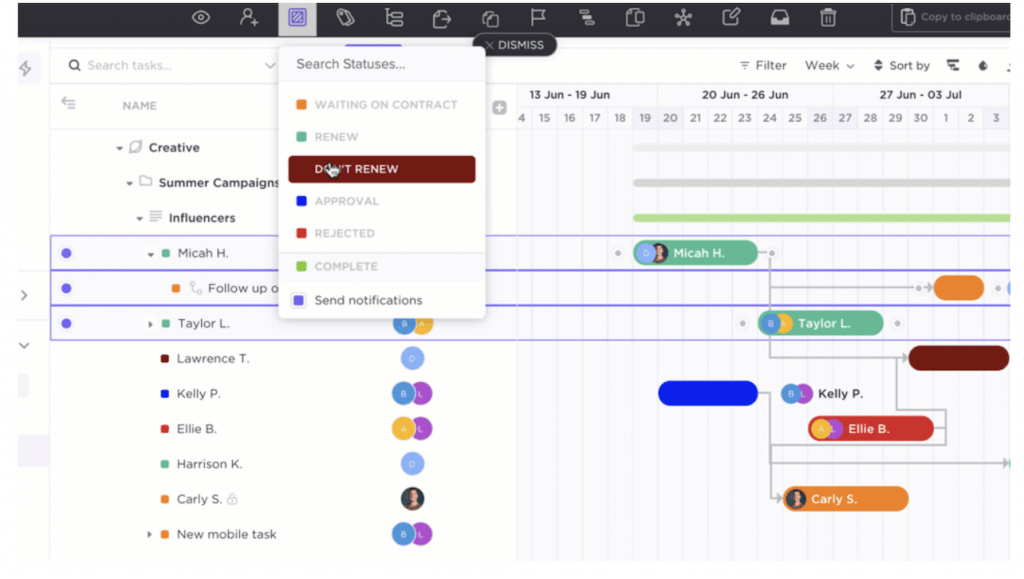 Bulk edits - Clickup gantt chart software screenshot