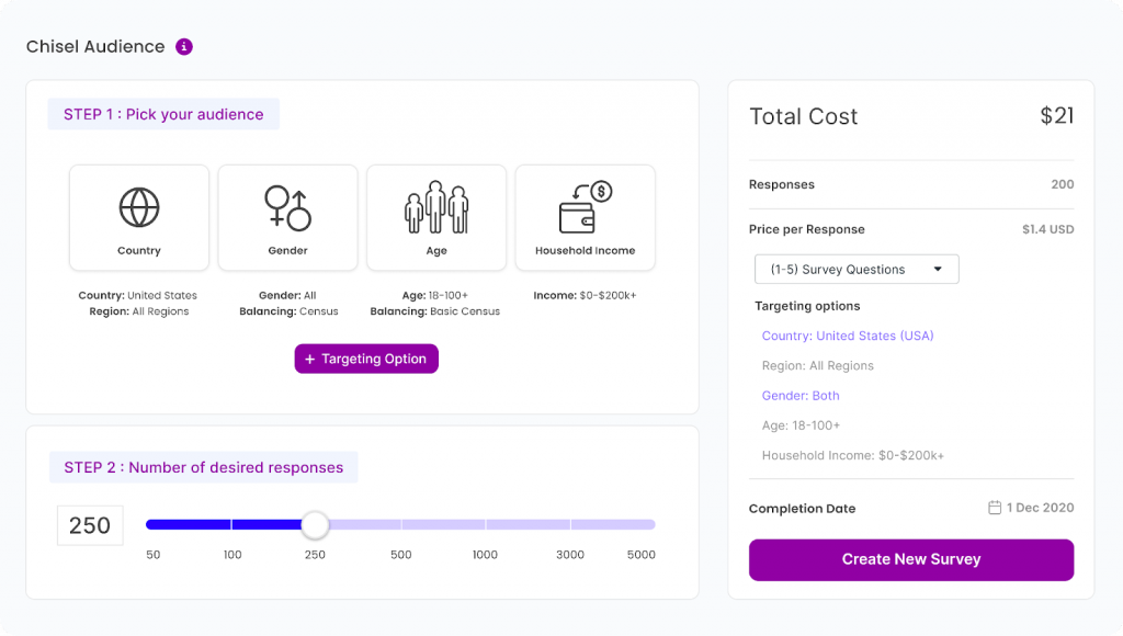 Use Chisel Audiences to conduct surveys.