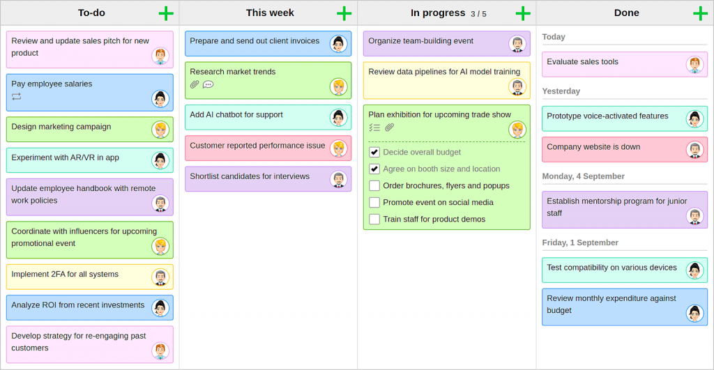 A screenshot of the KanbanFlow Kanban board interface displaying tasks organized in columns.