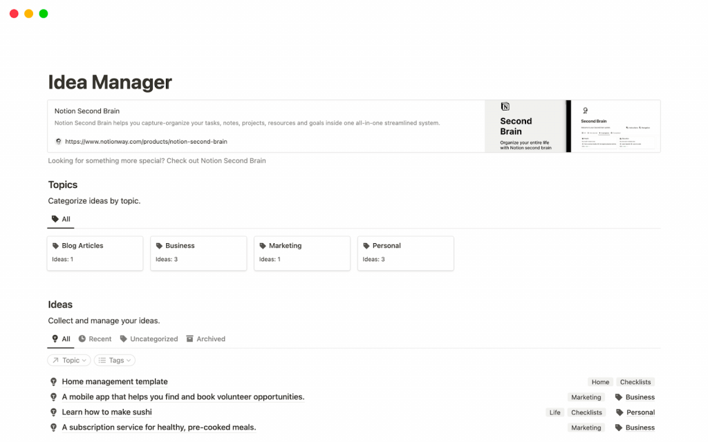 Idea Manager by Notion
