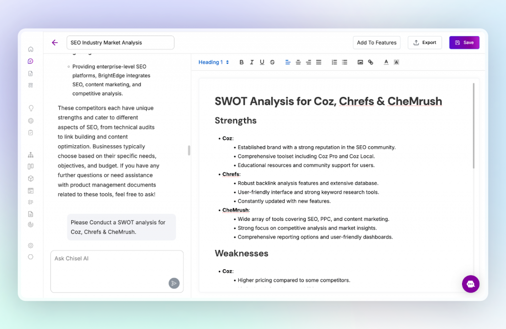 Chisel : Conduct Competitive and Market Research