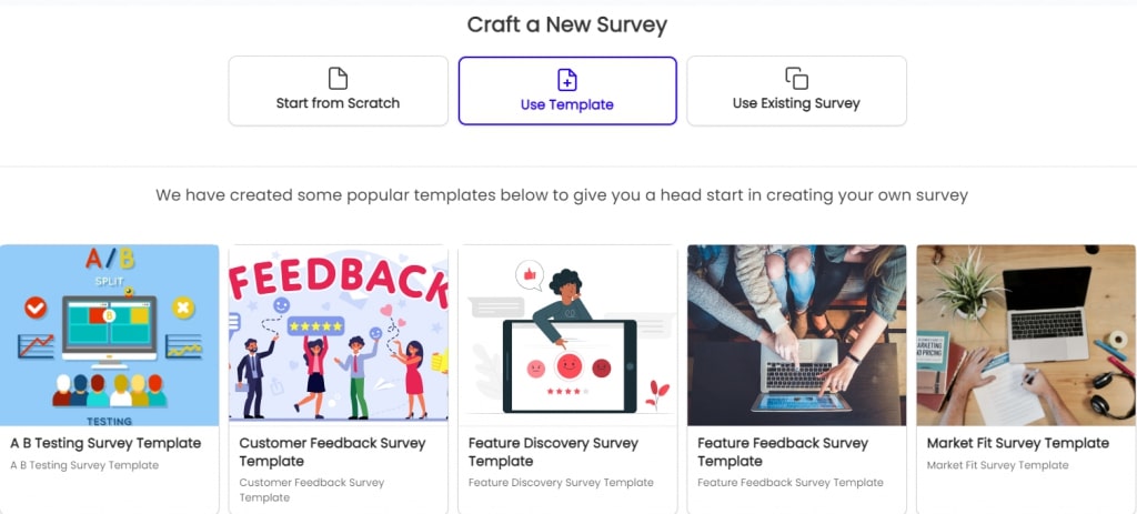 User survey space to craft new surveys and send them to your customers.